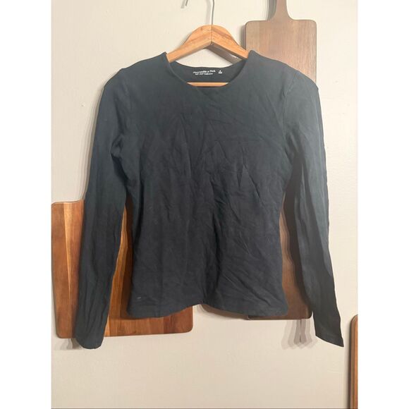 Abercrombie & Fitch Black round Neck Bodycon Fitted Long Sleeve Crop Top Small - Picture 1 of 3